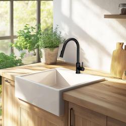 Ausmann Ceramic Panor Shade Keramische Witte Butler Spoelbak - Onderbouw en Tussenbouw 630 x 597 mm met kraangatbank en RVS plug 1208970560