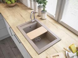 Graniteland Magra Granieten Beige Zand Spoelbak opbouw 686 x 427 mm met kraangatbank en RVS Plug 1208970617