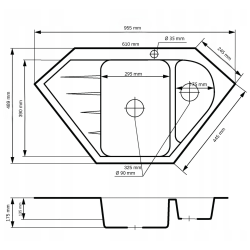 Graniteland Amiata Granieten Witte Hoekspoelbak opbouw 955x489mm met RVS Plug 1208970622
