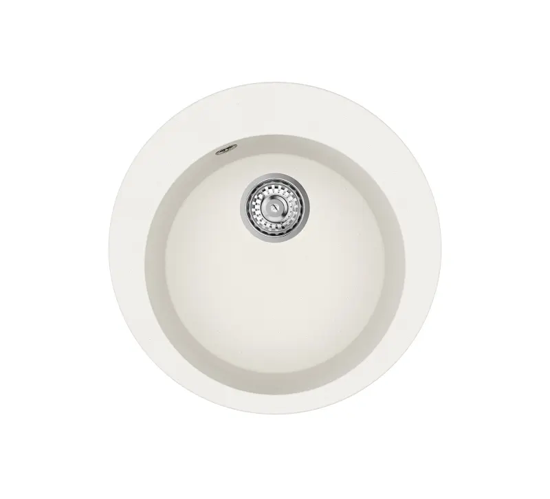 AquaGranite Lago Witte granieten ronde spoelbak opbouw 505mm met rvs plug en 1 kraangat 1208970689