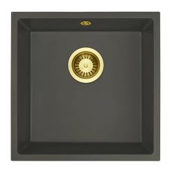 GraniteMy Universal Granieten Grijs, donker Spoelbak 40x40 cm Opbouw, Onderbouw en Vlakinbouw met Gouden Plug 1208970748