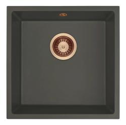 GraniteMy Universal Granieten Grijs, donker Spoelbak 40x40 cm Opbouw, Onderbouw en Vlakinbouw met Koperen Plug 1208970749