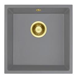 GraniteMy Universal Granieten Grijs Spoelbak 40x40 cm Opbouw, Onderbouw en Vlakinbouw met Gouden Plug 1208970752