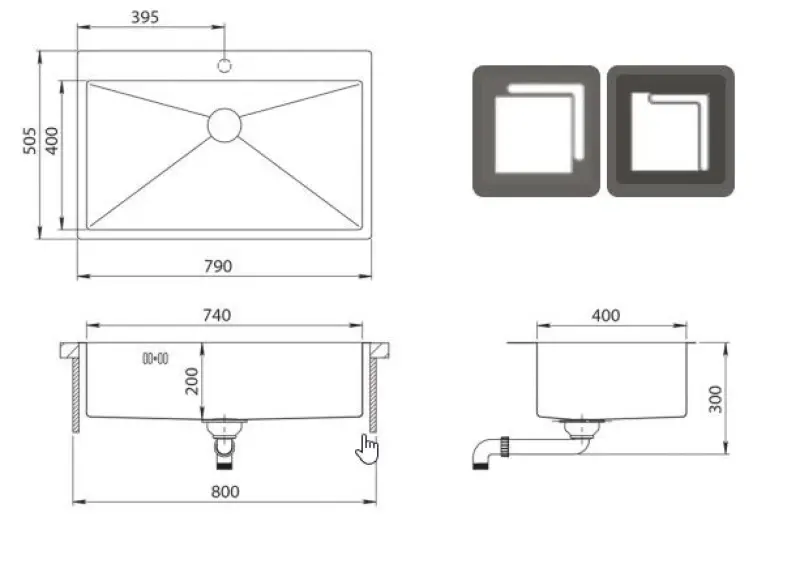 OUTLET Schade bak! Ausmann Oder Blue grote rvs spoelbak 79x50cm vlakbouw en opbouw met kraangatbank 1208970792