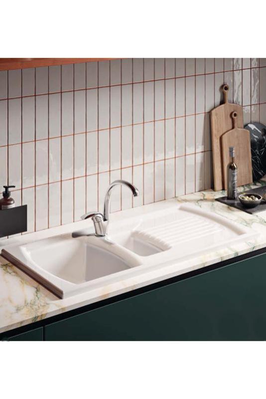 Ausmann Ceramic Crest 1,5 Keramische Witte Spoelbak met Afdruipgedeelte 995 x 497 mm  1208971131