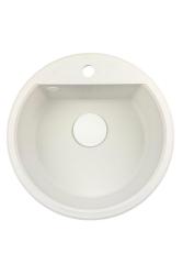 GraniteMy Bremen ronde granieten spoelbak 43 cm wit opbouw en onderbouw met kraangatbank met wit plug 1208971221