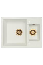 GraniteMy Smart extra ondiepe 1,5 granieten opbouw witte spoelbak 58x44cm met koper plug 1208970052