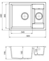 GraniteMy Smart extra ondiepe 1,5 granieten opbouw witte spoelbak 58x44cm met gun metal plug1208971225