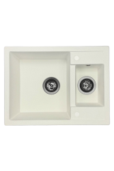 GraniteMy Smart extra ondiepe 1,5 granieten opbouw witte spoelbak 58x44cm met gun metal plug1208971225