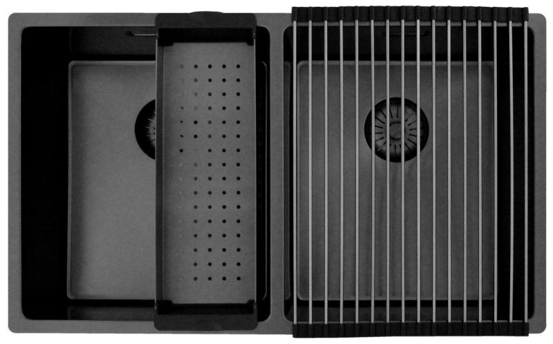 Pure.Sink Prestige Dubbele Gun metal spoelbak 70x40 cm 10mm radius onderbouw, vlakbouw en opbouw PPG343440-61