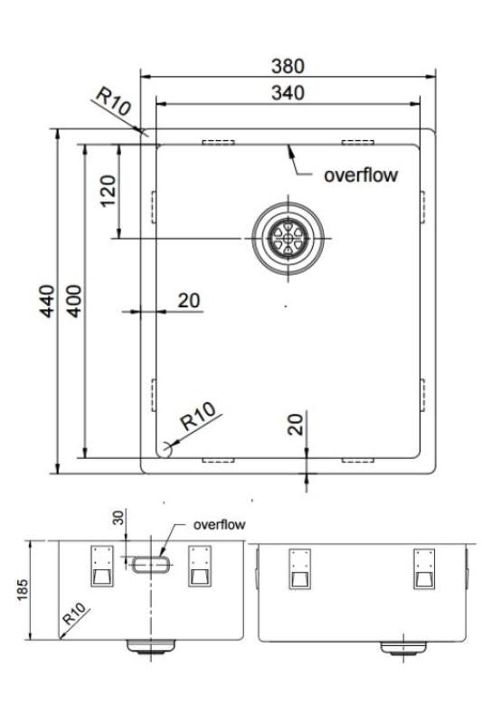 Pure.Sink Exclusivo Gouden spoelbak 34x40 cm 10mm radius onderbouw, vlakbouw en opbouw PEX3440-60