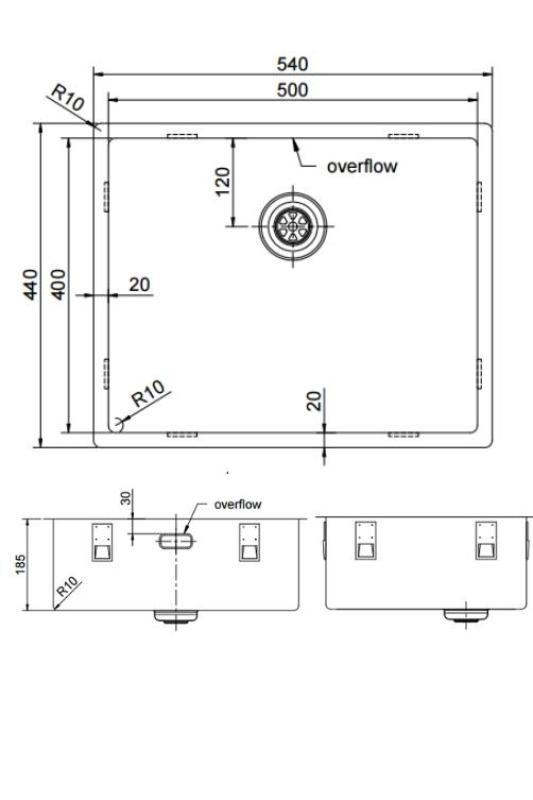Pure.Sink Exclusivo Gun metal spoelbak 50x40 cm 10mm radius onderbouw, vlakbouw en opbouw PEX5040-61
