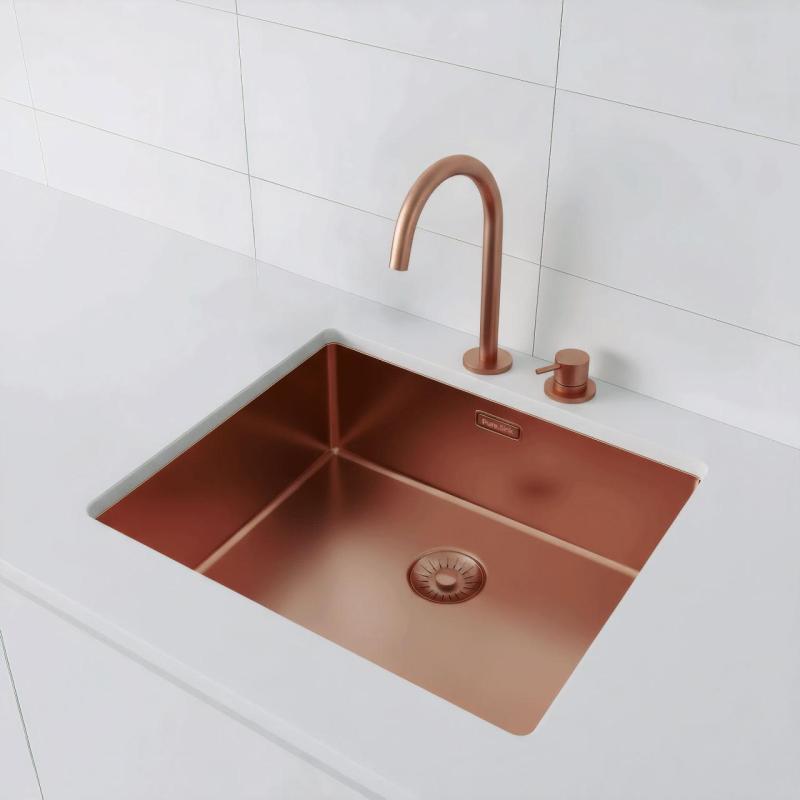 Pure.Sink Exclusivo Koperen spoelbak 50x40 cm 10mm radius onderbouw, vlakbouw en opbouw PEX5040-62
