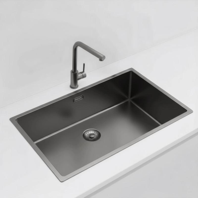 Pure.Sink Exclusivo grote Gun metal spoelbak 70x40 cm 10mm radius onderbouw, vlakinbouw en opbouw PEX7040-61