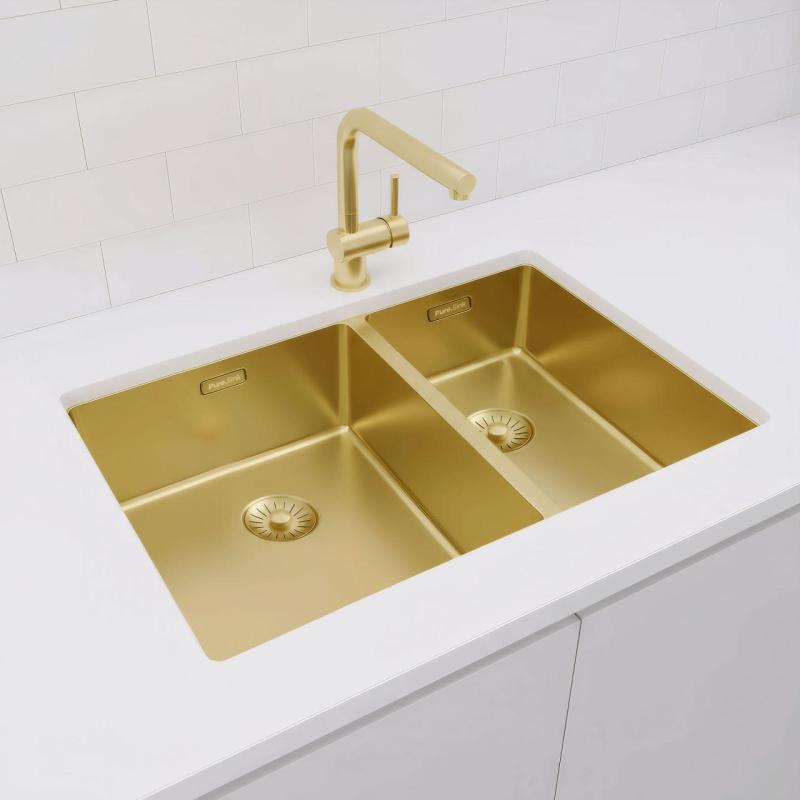 Pure.Sink Exclusivo Gouden 1,5 anderhalve spoelbak 34+18 cm 10mm radius PEX341840-60