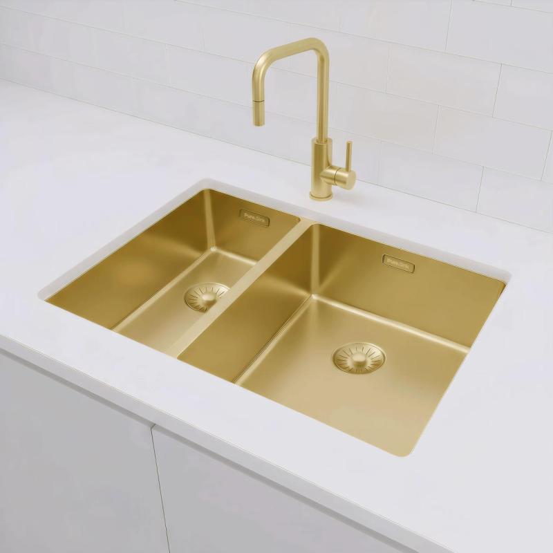 Pure.Sink Exclusivo Gouden 1,5 anderhalve spoelbak 18+34 cm 10mm radius PEX183440-60