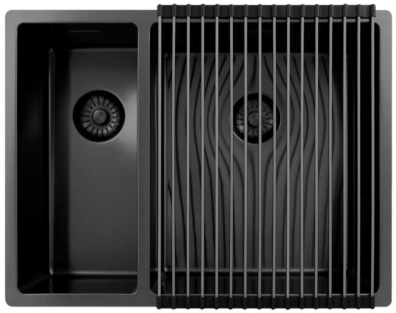 Pure.Sink Exclusivo Gun Metal 1,5 anderhalve spoelbak 18+34 cm  10mm radius PEX183440-61