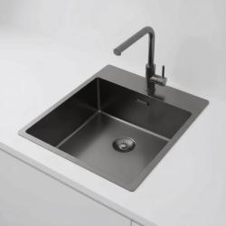 Pure.Sink Exclusivo Gun Metal spoelbak 44x52 cm Tapwing met kraangatbank 10mm radius PEX4040T-61