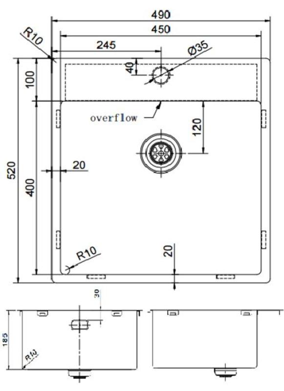 Pure.Sink Exclusivo Gun Metal spoelbak 49x52 cm Tapwing met kraangatbank 10mm radius PEX4540T-61