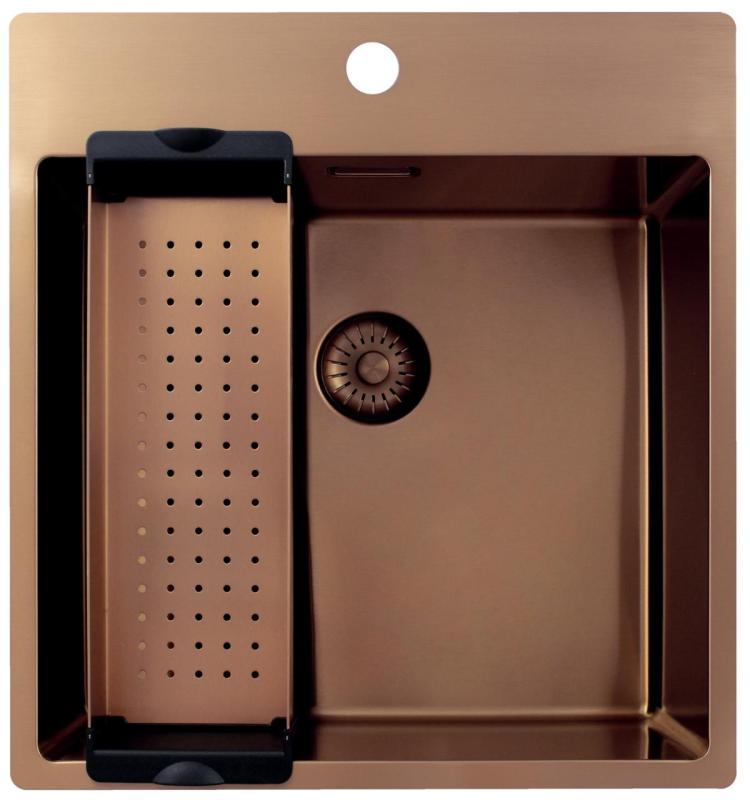 Pure.Sink Exclusivo Koperen spoelbak 49x52 cm Tapwing met kraangatbank 10mm radius PEX4540T-62