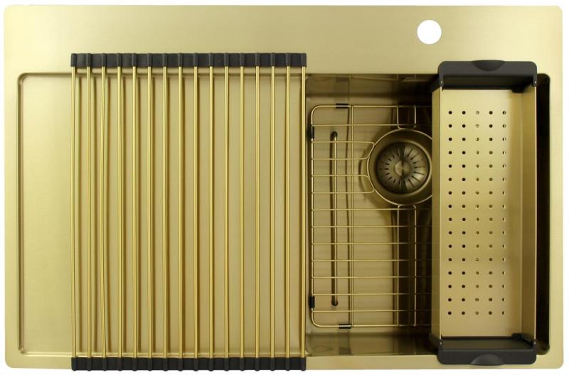 Pure.Sink Exclusivo Gouden kleine spoelbak met afdruipgedeelte 78x52 cm Tapwing rechts PEX3478RT-60