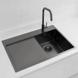 Pure.Sink Exclusivo Gun Metal kleine spoelbak met afdruipgedeelte 78x52 cm Tapwing rechts PEX3478RT-61
