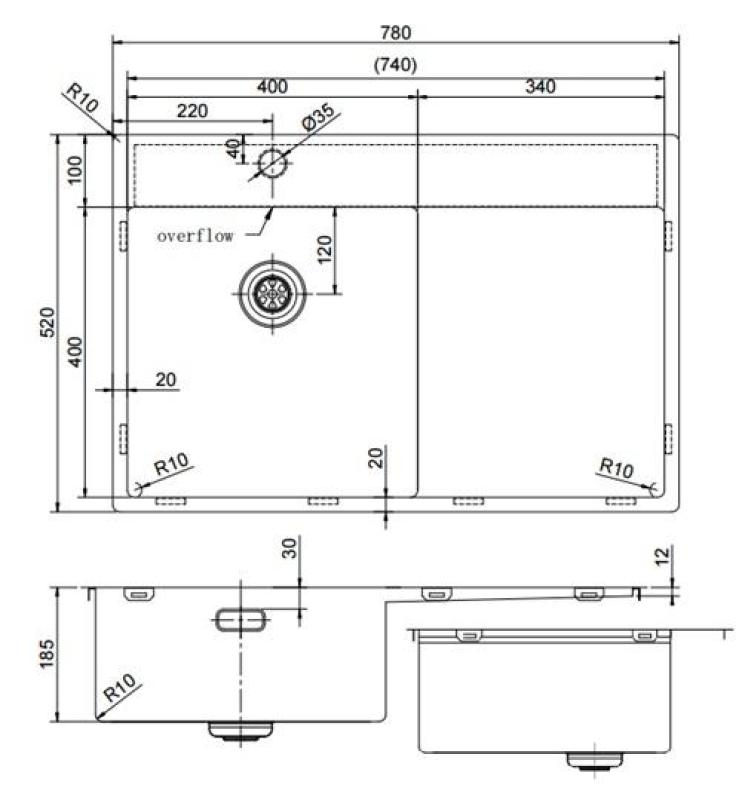 Pure.Sink Exclusivo Gouden spoelbak met afdruipgedeelte 78x52 cm Tapwing links PEX4078LT-60