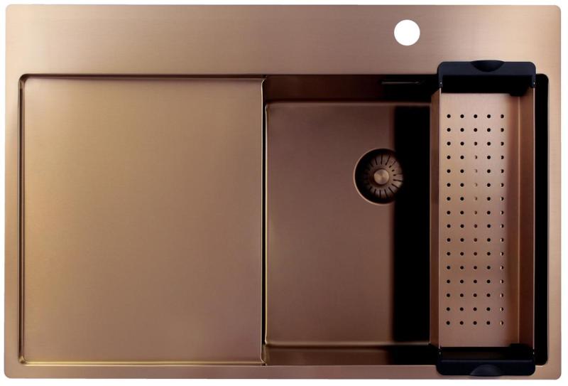 Pure.Sink Exclusivo Koperen spoelbak met afdruipgedeelte 78x52 cm Tapwing rechts PEX4078RT-62