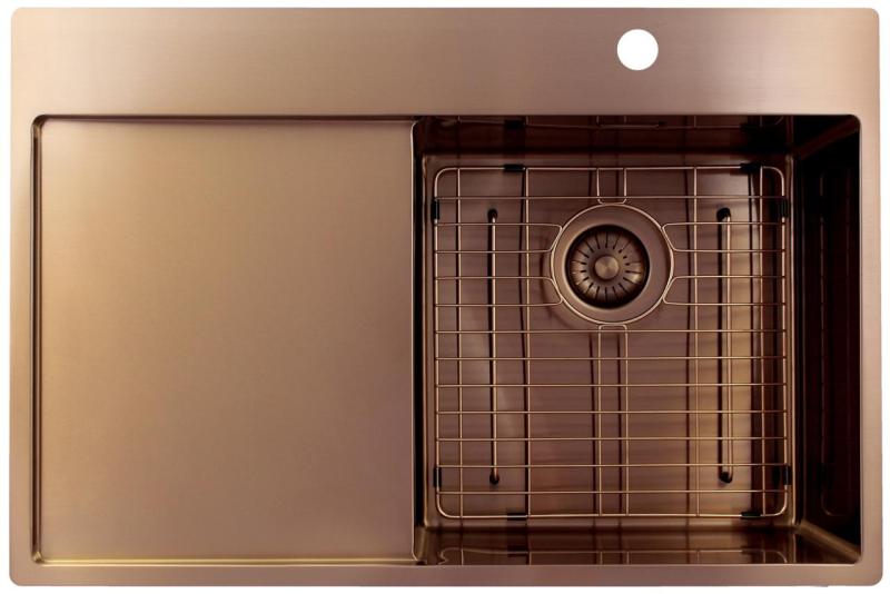 Pure.Sink Exclusivo Koperen spoelbak met afdruipgedeelte 78x52 cm Tapwing rechts PEX4078RT-62