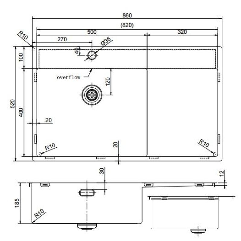 Pure.Sink Exclusivo Gouden spoelbak met afdruipgedeelte 86x52 cm Tapwing links PEX5086LT-60