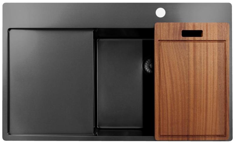 Pure.Sink Exclusivo Gun Metal spoelbak met afdruipgedeelte 86x52 cm Tapwing rechts PEX5086RT-61