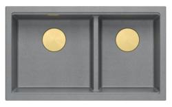 Quadri Newport II Dubbele Grijze Graniet Opbouw Spoelbak 76x45 cm met Gouden plug 1208971365