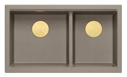 Quadri Newport II Dubbele Taupe Graniet Opbouw Spoelbak 76x45 cm met Gouden plug 1208971367