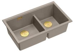 Quadri Newport II Dubbele Taupe Graniet Opbouw Spoelbak 76x45 cm met Gouden plug 1208971367