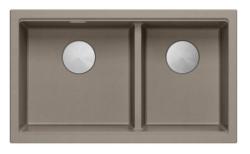 Quadri Newport II Dubbele Taupe Graniet Opbouw Spoelbak 76x45 cm met RVS plug 1208971372