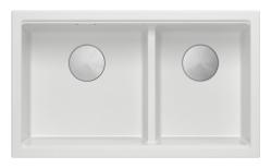 Quadri Newport II Dubbele Witte Graniet Onderbouw Spoelbak 702 x 390 mm met RVS plug 1208971383