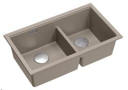 Quadri Newport II Dubbele Taupe Graniet Onderbouw Spoelbak 702 x 390 mm met RVS plug 1208971387