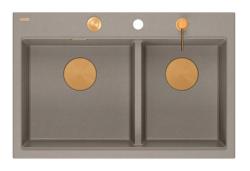 Quadri Hard Rock Dubbele Taupe Graniet Opbouw Spoelbak 76x50 cm met Koperen plug en accessoires 1208971391