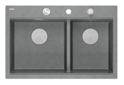 Quadri Hard Rock Dubbele Grijze Graniet Opbouw Spoelbak 76x50 cm met RVS plug en accessoires 1208971400