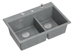 Quadri Hard Rock Dubbele Grijze Graniet Opbouw Spoelbak 76x50 cm met RVS plug en accessoires 1208971400