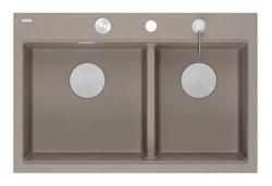Quadri Hard Rock Dubbele Taupe Graniet Opbouw Spoelbak 76x50 cm met RVS plug en accessoires 1208971402