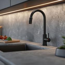 Quadri Viora Keukenmengkraan Zwart 3-weg met een extra aansluiting voor gefilterd water 1208971403