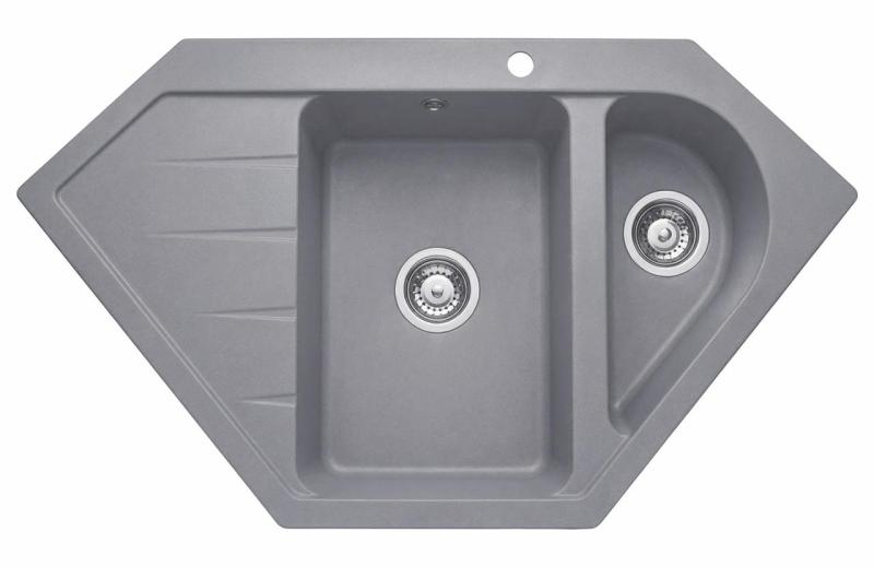 Graniteland Amiata Granieten grijze Hoekspoelbak opbouw 955x489mm met RVS Plug 1208971419