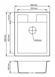 Graniteland Prest Granieten zwarte spoelbak Tapwing met kraangatbank opbouw 400x500mm met RVS Plug 1208971421