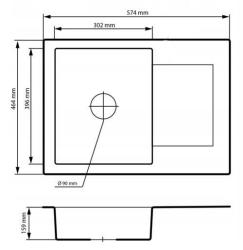 Graniteland Nex Granieten zwarte spoelbak met afdruipgedeelte 574x464 mm 1208971428
