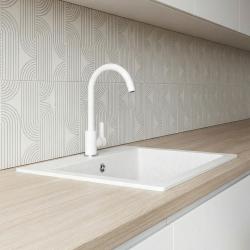 Graniteland Nera Granieten Spoelbak 45x42 cm Witte Opbouw met Kraangatbank en RVS Plug 1208971435