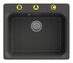 Graniteland Vastone Granieten Spoelbak 619x522 mm Zwart Opbouw met Kraangatbank en RVS Plug 1208971443