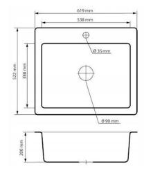 Graniteland Vastone Granieten Spoelbak 619x522 mm Wit Opbouw met Kraangatbank en RVS Plug 1208971445