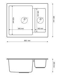 Graniteland Adda Granieten Witte 1.5 Spoelbak Opbouw 600x495mm 1208971455