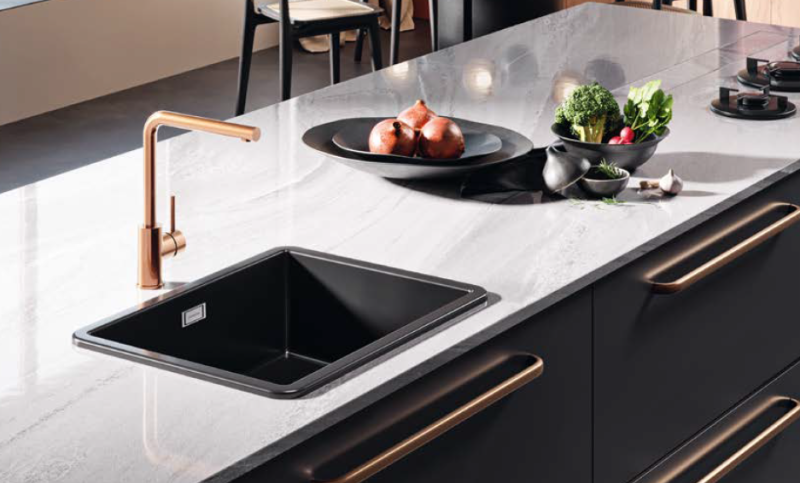 Ausmann Ceramic Ember Keramische Mat Zwarte Spoelbak - Opbouw en Onderbouw 54 x 40 cm met Koperen plug 1208971497